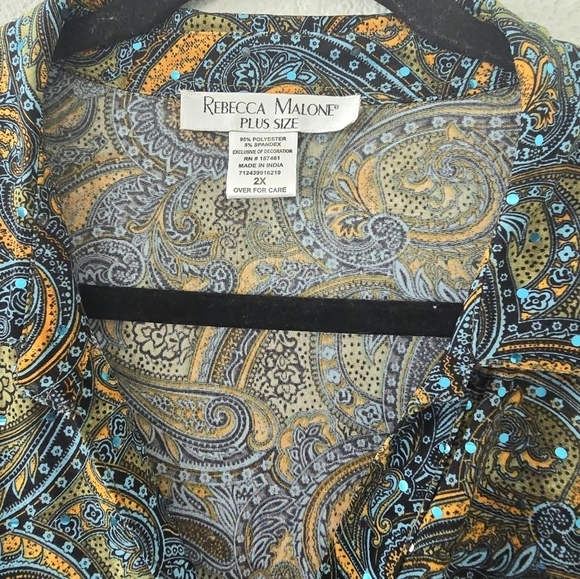 Rebecca Malone Blouse Women 2X Plus Geo Print Button Up Glitter Feminine - Picture 4 of 13